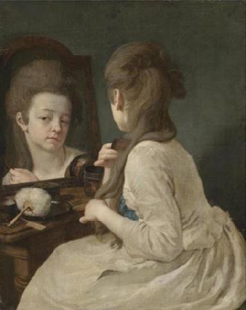 Johann anton ramboux Young lady at her toilet combing her hair oil painting picture